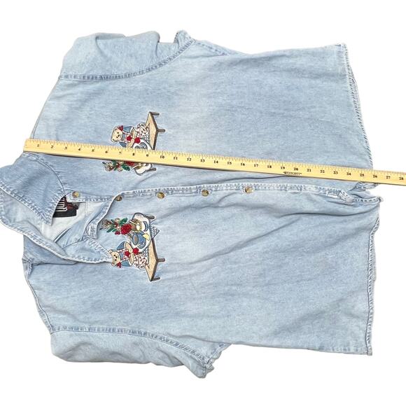 Vintage Quizz Womens Shirt 2X Cotton Chambray Embroidered Cabincore Grandmacore - Picture 5 of 7